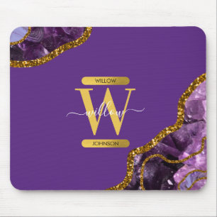 Lila & Guld Agate Geode Glitter Monogram Musmatta
