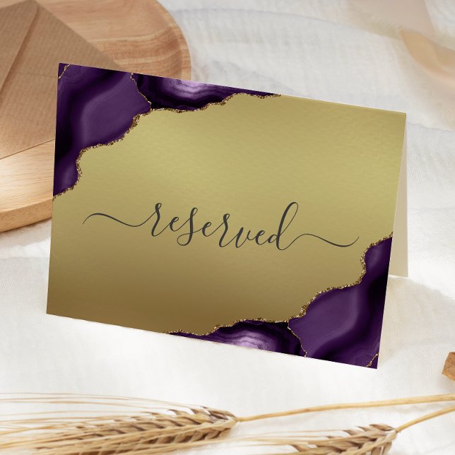 Lila Guld Agate Glam Foil Reserved Bröllop Ställe Kort (Skapare uppladdad)