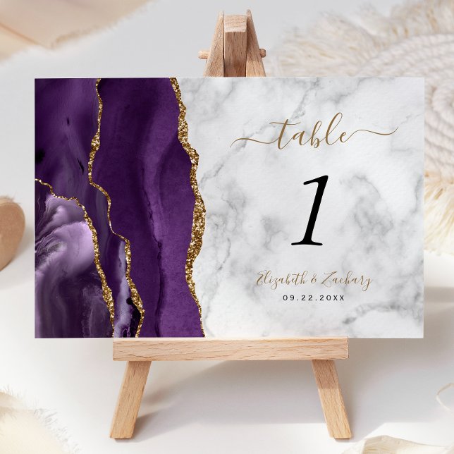 Lila Guld Agate Marble Bröllop Bordsnummer (Skapare uppladdad)