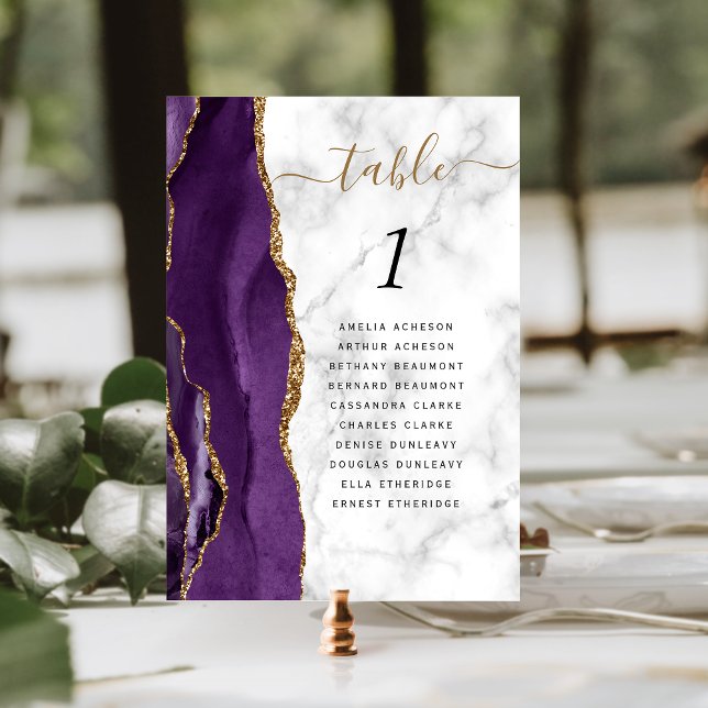 Lila Guld Agate Marble Bröllop Bordsnummer (Skapare uppladdad)