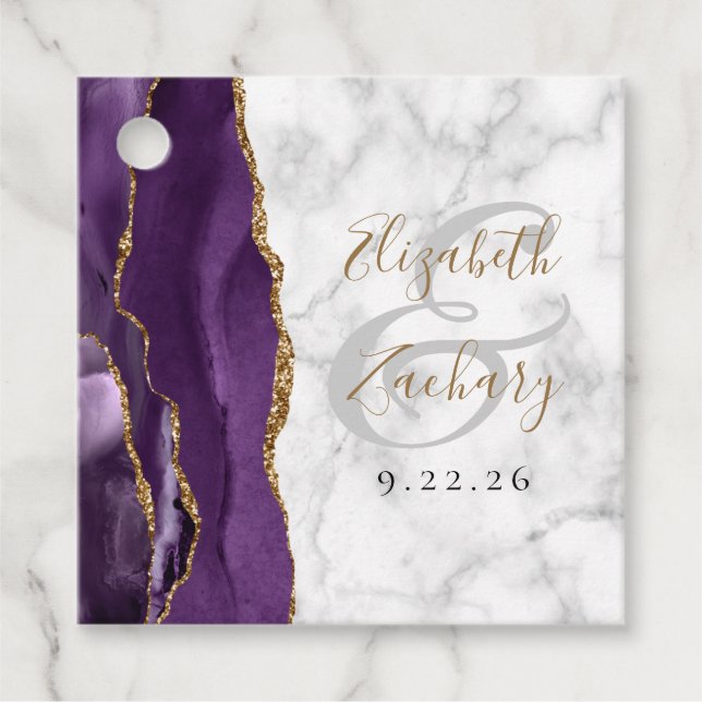 Lila Guld Agate Marble Bröllop Gåvor Etiketter (Framsida)