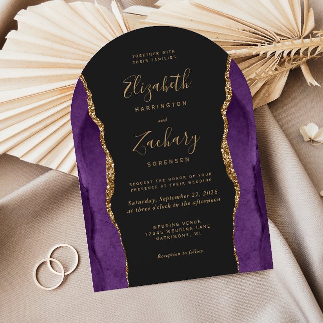 Lila Guld Agate Mörk Arch bröllopsinbjudan Inbjudningar (Skapare uppladdad)