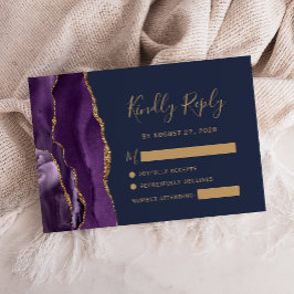 Lila Guld Agate Navy Blue Bröllop OSA Card