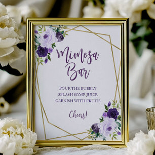Lila Guld Akvarell Blommig Mimosa Barskylt Poster