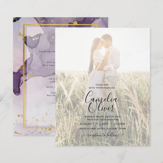 Lila Guld Alkohol BLÄCK Abstrakt PHOTO Bröllop (Fram/baksida)