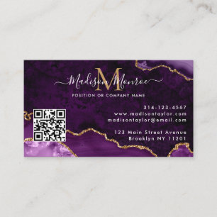 Lila Guld Anpassningsbar Logotyp QR-kod Agate Mono Visitkort