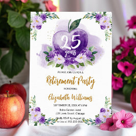 Lila Guld Apple Blommigt Lärare Pension Party Inbjudningar