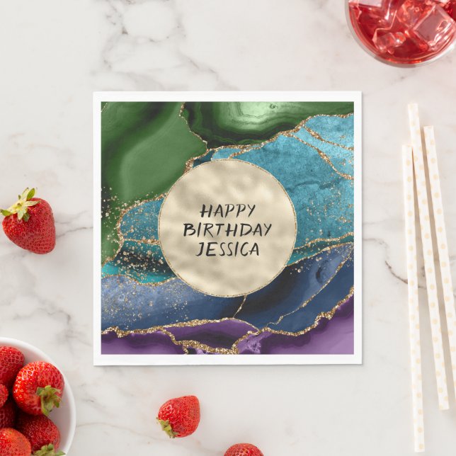 Lila Guld Aqua Grönt Glitz Pappersservett (Insitu)