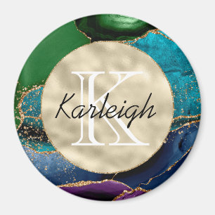 Lila Guld Aqua Grönt Monogram Magnet