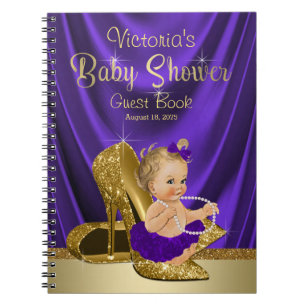 Lila Guld Ballerina Bebis Shower Gästbok Anteckningsbok