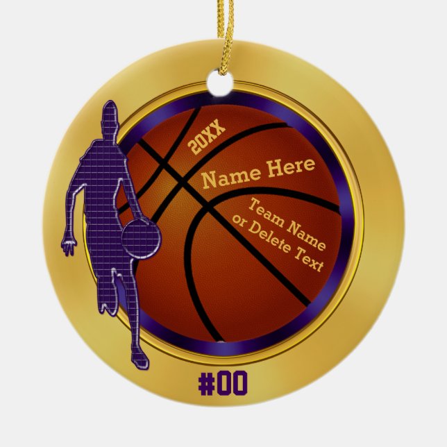 Lila, Guld, Basketball Ornaments for Boys, Coach Julgransprydnad Keramik (Framsidan)