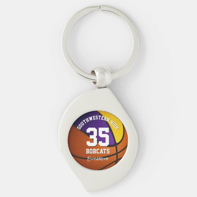 lila guld basketbollens jersey-nummer swirl silverfärgad nyckelring (Framsidan)