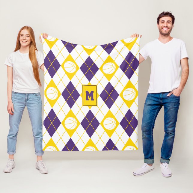 lila guld basketlaget färg argyle fleecefilt (På plats)