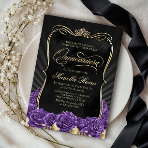 Lila Guld Black Quinceañera Inbjudningar