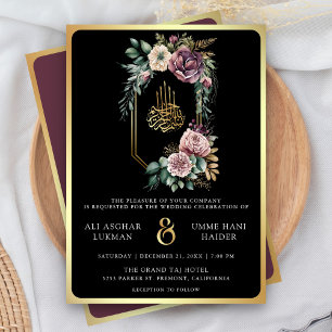 Lila Guld Blommig Kam Black Muslim Bröllop Inbjudningar