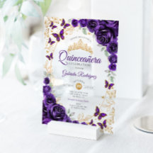 Lila Guld Blommig Quinceanera
