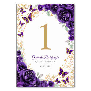 Lila Guld Blommig Quinceanera Bordsnummer