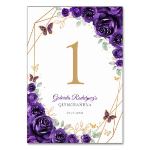 Lila Guld Blommig Quinceanera Bordsnummer