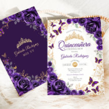 Lila Guld Blommig Quinceanera