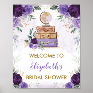 Lila Guld Blommig Resa Bröllopsdusch Äventyr Poster