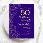 Lila Guld Blommigt 50:e Födelsedagsfesten Inbjudningar<br><div class="desc">Lila Guld Blommigt 50 Födelsedagsfest inbjudan. Minimalistisk modern design med botaniska konturaccenter för teckning,  faux guld-folie och typografi-skript. Enkel inbjudan-kortsperfekt för trendig för en snyggt kvinna på dagen firande. Kan anpassas till vilken ålder som helst. Skrivna Zazzle-inbjudningar eller digital utskrivbar mall för omedelbar nedladdning.</div>