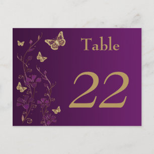 Lila, Guld Blommigt Butterflies Bordsnummer Card