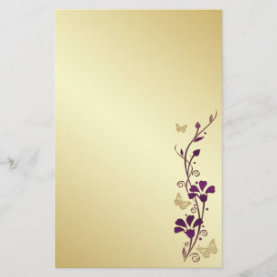 Lila, Guld Blommigt Butterflies Bröllop Stationery Brevpapper