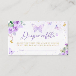 Lila Guld Blommigt Butterfly Diaper Raffle Biljett Tilläggskort