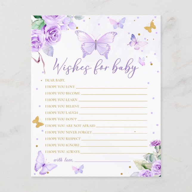 Lila Guld Blommigt Butterfly Önskemål för Baby (Framsida)