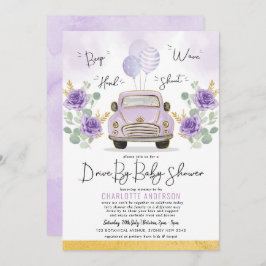 Lila Guld Blommigt Drive by Baby Shower Parad Inbjudningar