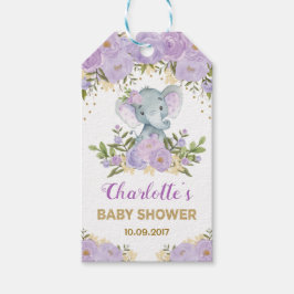 Lila Guld Blommigt Elephant Baby Shower Favoriter Presentetikett