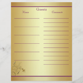 Lila Guld Blommigt Guest Bok Papper