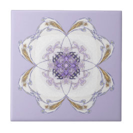 Lila, Guld Blommigt-look Fractal Art Lavender Kakelplatta