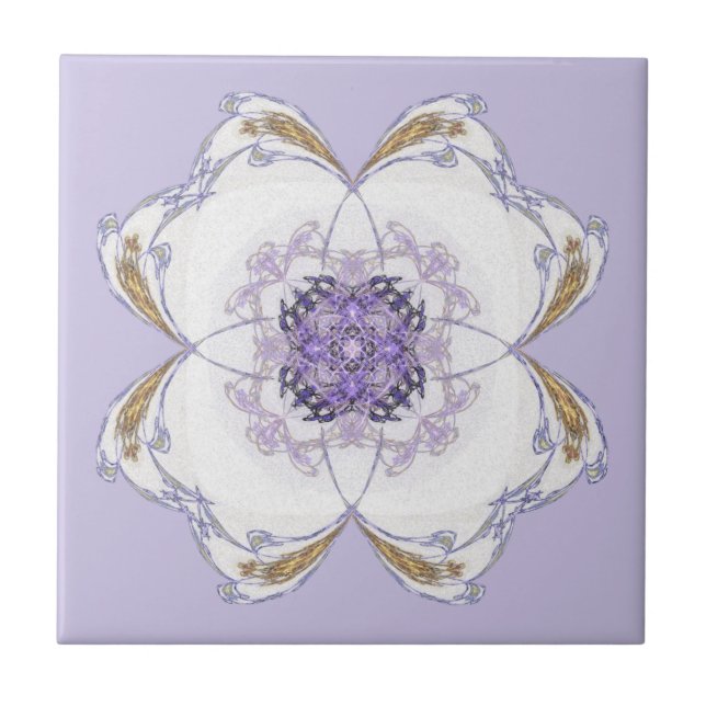 Lila, Guld Blommigt-look Fractal Art Lavender Kakelplatta (Framsidan)