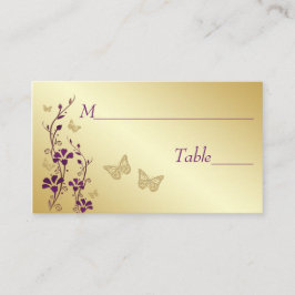 Lila, Guld Blommigt med Butterflies Place Cards Placeringskort