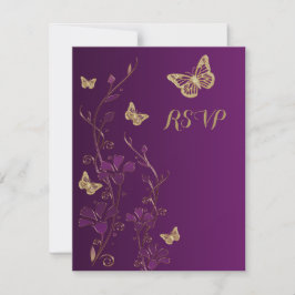 Lila, Guld Blommigt med Butterflies-svarskort Inbjudningar