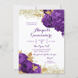 Lila Guld Blommigt Mexikanska quinceañera-inbjudan Inbjudningar