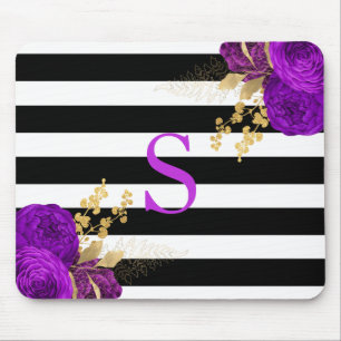 Lila Guld Blommigt Monogram Black White Rand Musmatta