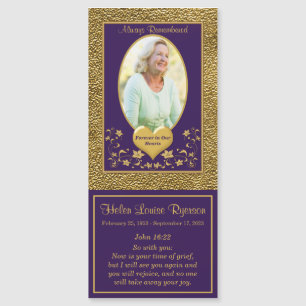 Lila, Guld Blommigt Photo Bereavement Magnet