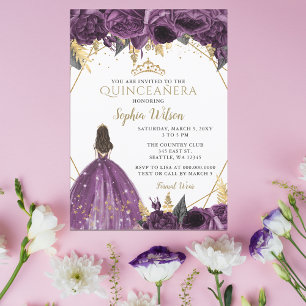 Lila Guld Blommigt Princess Quinceañera bjudatio Inbjudningar
