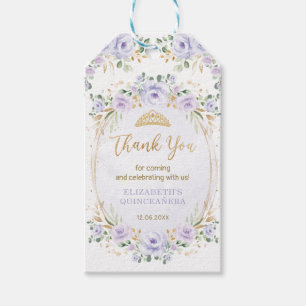Lila Guld Blommigt Quinceañera Birthday Favors Presentetikett
