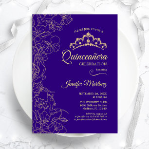 Lila Guld Blommigt Quinceanera Party Inbjudningar