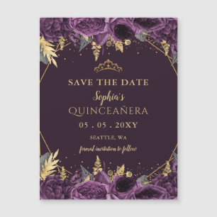 Lila Guld Blommigt Quinceañera Spara datum