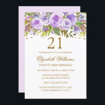 Lila Guld Blommigt Ro 21:a födelsedag Inbjudningar<br><div class="desc">Fler blommigtar i eleganten i Little Bayleigh Store!</div>