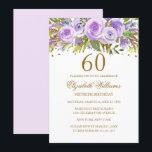 Lila Guld Blommigt Ro 60:e födelsedagen Inbjudningar<br><div class="desc">Fler blommigtar i eleganten i Little Bayleigh Store!</div>