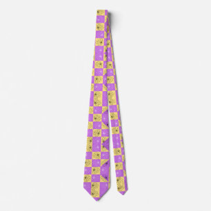 Lila guld Blommor, sömlös schackbräda mönster Slips