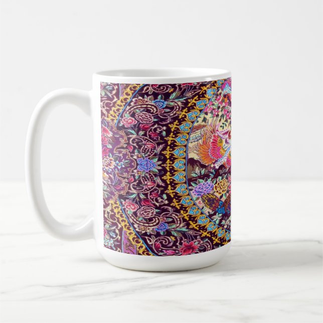 Lila Guld Blue Persian Blommigt Flowers Peacock Kaffemugg (Vänster)