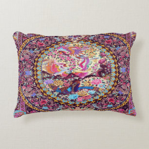 Lila Guld Blue Persian Blommigt Flowers Peacock Prydnadskudde