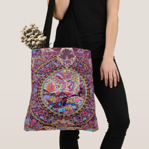 Lila Guld Blue Persian Blommigt Flowers Peacock Tygkasse