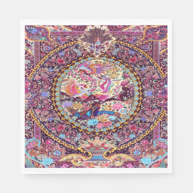 Lila Guld Blue Persian Blommigt Peacock Decoupage Pappersservett (Framsidan)
